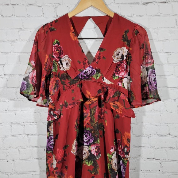 Hope & Ivy Maternity Flutter Sleeve Midi Tea Dress In Mixed Floral 6 NWT - Picture 4 of 14